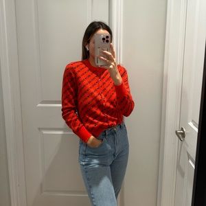 JCrew red cardigan printed sweater
